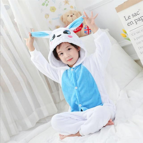 Flannel Children kigurumi Pajamas Set Winter Hooded Animal Unicorn Pikachu Stitch Kids Pajamas For Boys Girls Sleepwear Onesies
