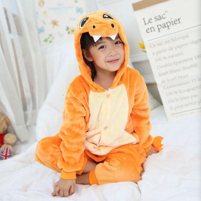 Flannel Children kigurumi Pajamas Set Winter Hooded Animal Unicorn Pikachu Stitch Kids Pajamas For Boys Girls Sleepwear Onesies