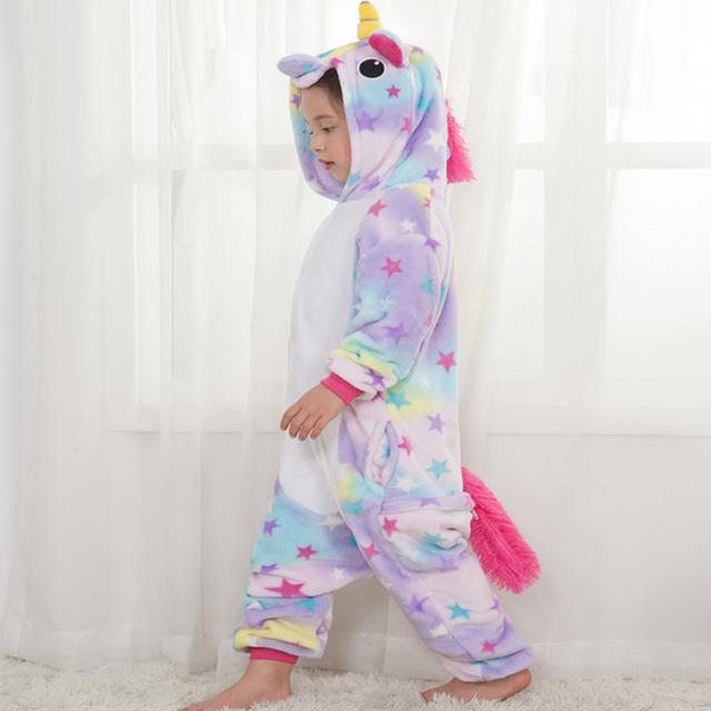 Flannel Children kigurumi Pajamas Set Winter Hooded Animal Unicorn Pikachu Stitch Kids Pajamas For Boys Girls Sleepwear Onesies