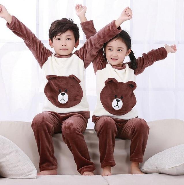 Winter Children Fleece Pajamas Warm Flannel Sleepwear Girls Loungewear Coral Fleece Kids pijamas Homewear Boys Pyjama HVNU11