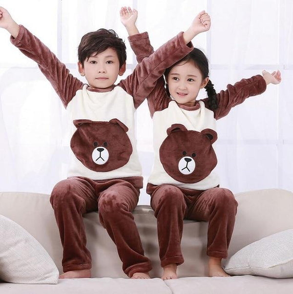 Winter Children Fleece Pajamas Warm Flannel Sleepwear Girls Loungewear Coral Fleece Kids pijamas Homewear Boys Pyjama HVNU11