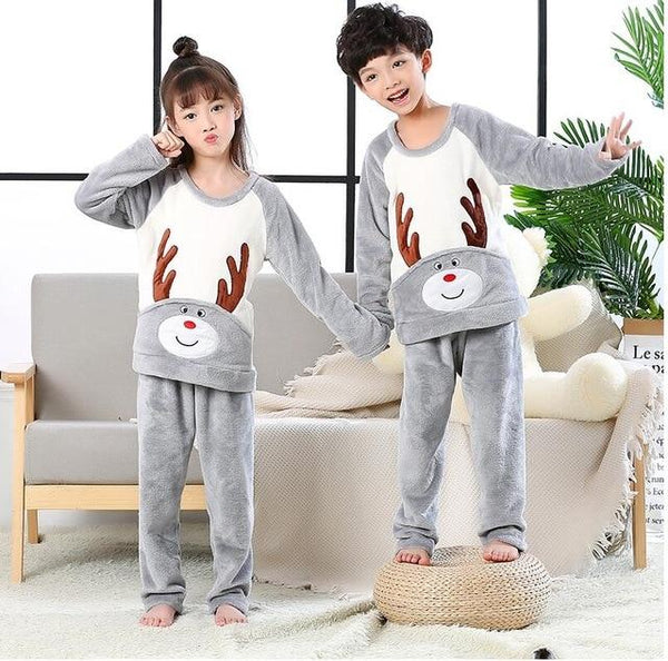 Winter Children Fleece Pajamas Warm Flannel Sleepwear Girls Loungewear Coral Fleece Kids pijamas Homewear Boys Pyjama HVNU11