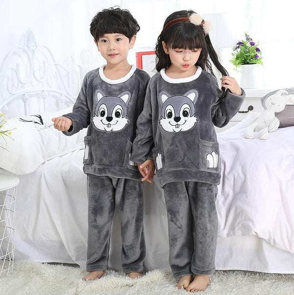 Winter Children Fleece Pajamas Warm Flannel Sleepwear Girls Loungewear Coral Fleece Kids pijamas Homewear Boys Pyjama HVNU11