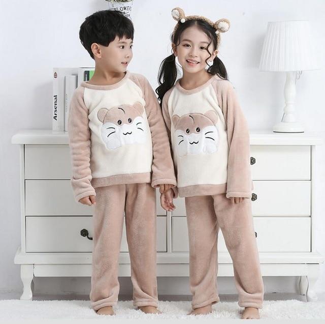 Winter Children Fleece Pajamas Warm Flannel Sleepwear Girls Loungewear Coral Fleece Kids pijamas Homewear Boys Pyjama HVNU11