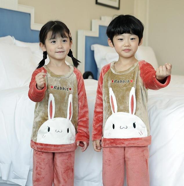 Winter Children Fleece Pajamas Warm Flannel Sleepwear Girls Loungewear Coral Fleece Kids pijamas Homewear Boys Pyjama HVNU11