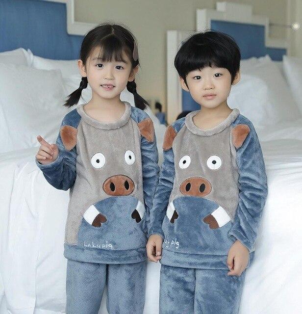Winter Children Fleece Pajamas Warm Flannel Sleepwear Girls Loungewear Coral Fleece Kids pijamas Homewear Boys Pyjama HVNU11