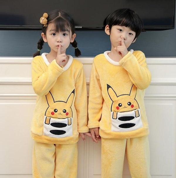 Winter Children Fleece Pajamas Warm Flannel Sleepwear Girls Loungewear Coral Fleece Kids pijamas Homewear Boys Pyjama HVNU11