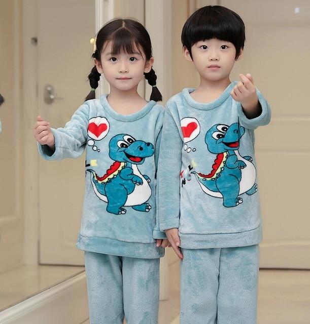 Winter Children Fleece Pajamas Warm Flannel Sleepwear Girls Loungewear Coral Fleece Kids pijamas Homewear Boys Pyjama HVNU11
