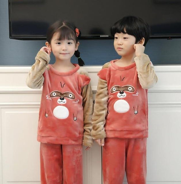 Winter Children Fleece Pajamas Warm Flannel Sleepwear Girls Loungewear Coral Fleece Kids pijamas Homewear Boys Pyjama HVNU11