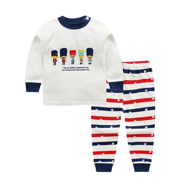 2018 Cute Kids pajamas set with long sleeves and long pants animal+cartoon printed for boys clothing set