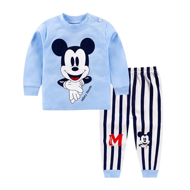 2018 Cute Kids pajamas set with long sleeves and long pants animal+cartoon printed for boys clothing set
