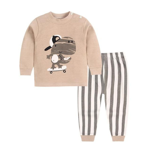 2018 Cute Kids pajamas set with long sleeves and long pants animal+cartoon printed for boys clothing set