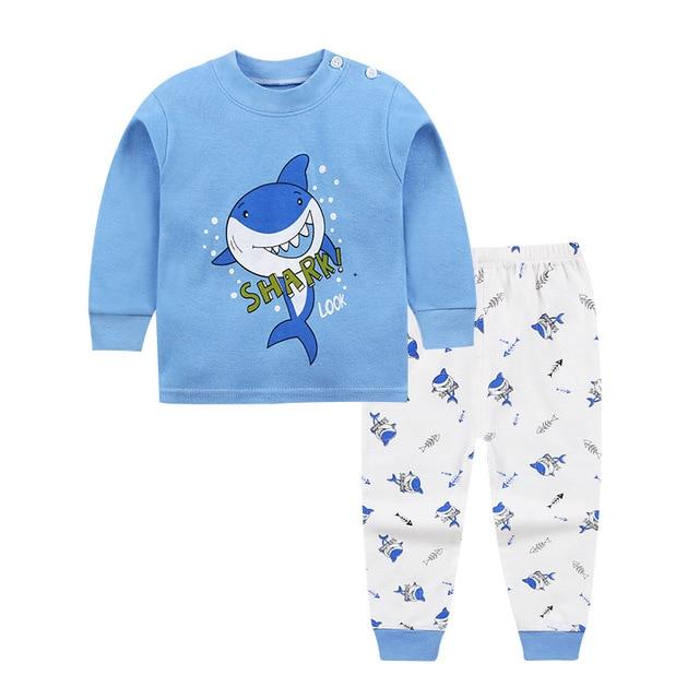 2018 Cute Kids pajamas set with long sleeves and long pants animal+cartoon printed for boys clothing set