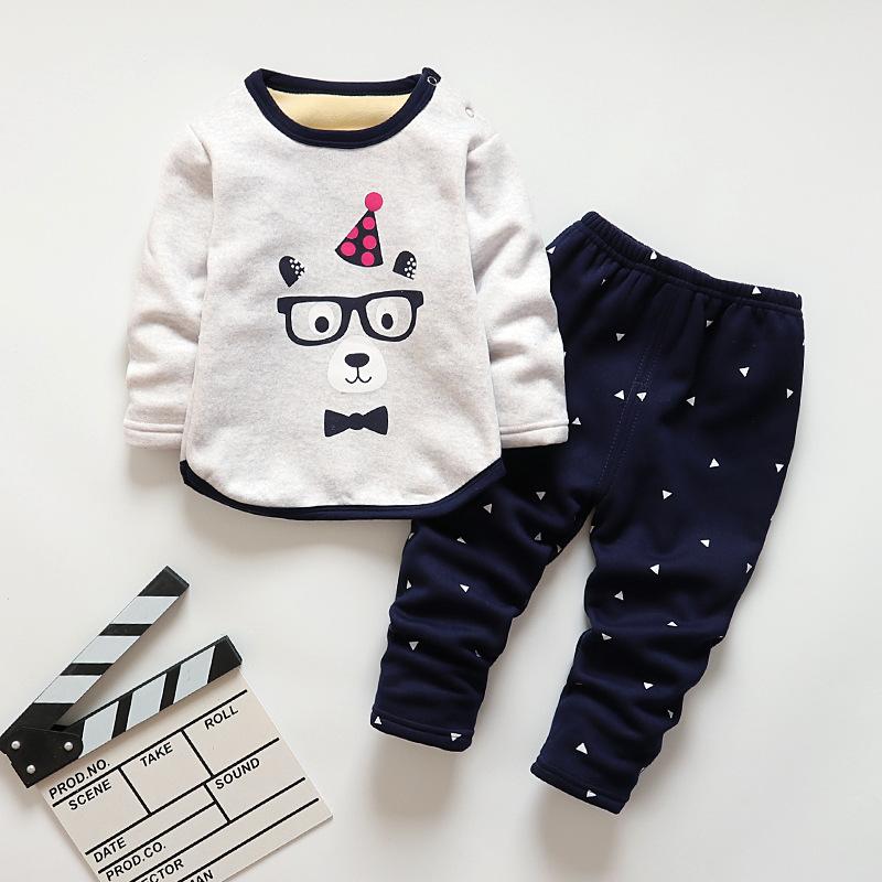 BibiCola winter kids sleepwear clothes sets  boys girls comfortable clothes kids warm thick shirts + pants pajamas clothing