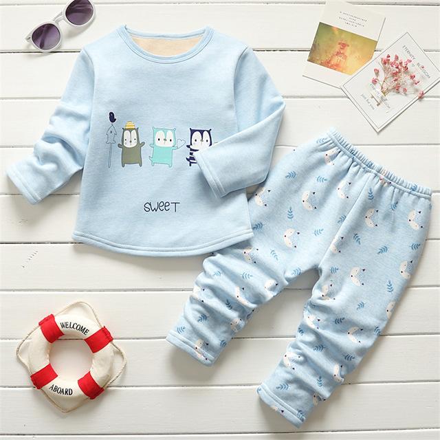 BibiCola winter kids sleepwear clothes sets  boys girls comfortable clothes kids warm thick shirts + pants pajamas clothing