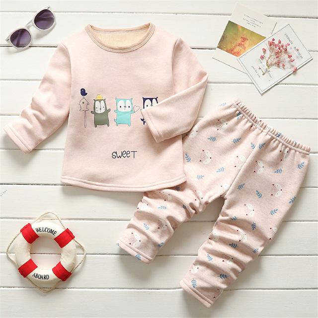 BibiCola winter kids sleepwear clothes sets  boys girls comfortable clothes kids warm thick shirts + pants pajamas clothing