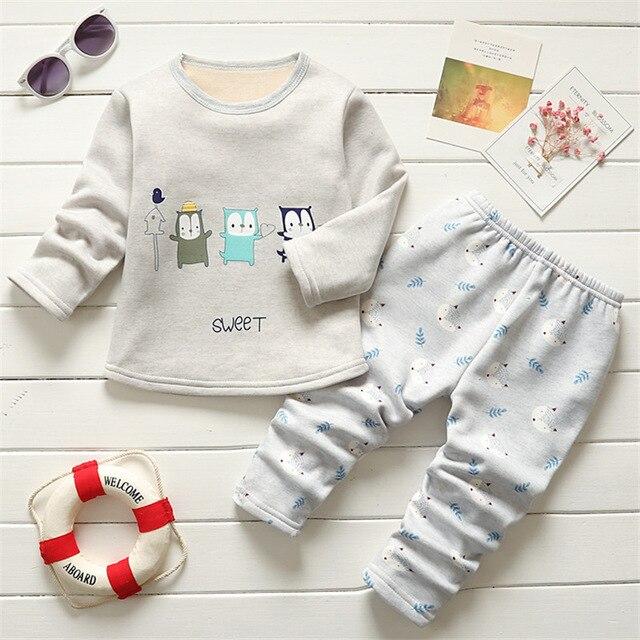 BibiCola winter kids sleepwear clothes sets  boys girls comfortable clothes kids warm thick shirts + pants pajamas clothing