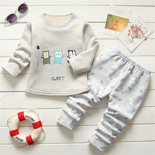 BibiCola winter kids sleepwear clothes sets  boys girls comfortable clothes kids warm thick shirts + pants pajamas clothing