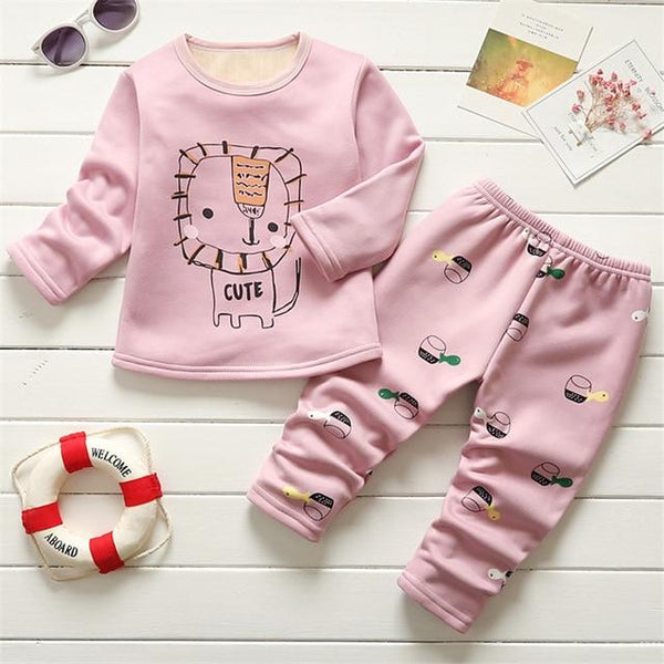 BibiCola winter kids sleepwear clothes sets  boys girls comfortable clothes kids warm thick shirts + pants pajamas clothing