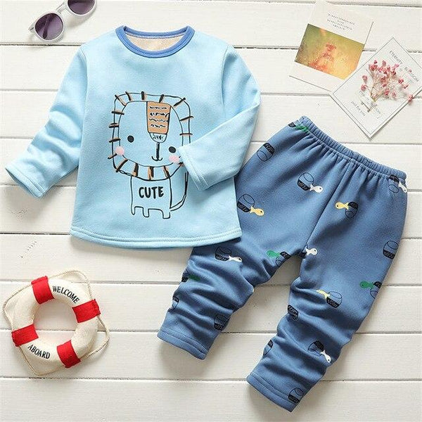 BibiCola winter kids sleepwear clothes sets  boys girls comfortable clothes kids warm thick shirts + pants pajamas clothing
