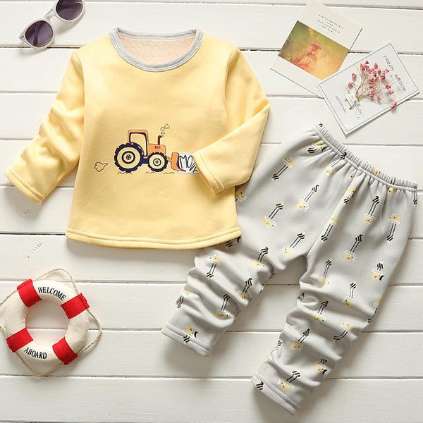 BibiCola winter kids sleepwear clothes sets  boys girls comfortable clothes kids warm thick shirts + pants pajamas clothing