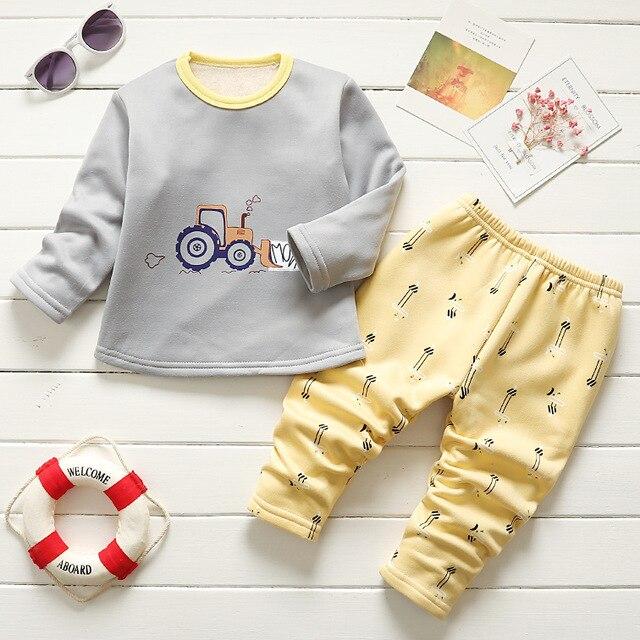 BibiCola winter kids sleepwear clothes sets  boys girls comfortable clothes kids warm thick shirts + pants pajamas clothing