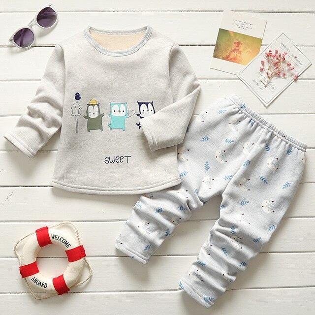 BibiCola winter kids sleepwear clothes sets  boys girls comfortable clothes kids warm thick shirts + pants pajamas clothing