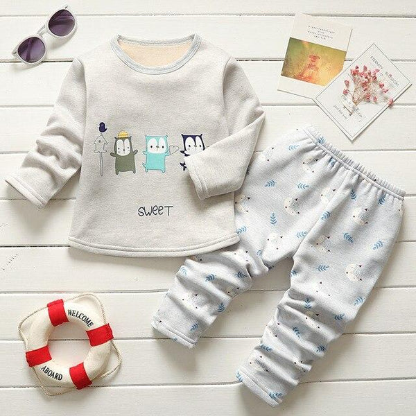 BibiCola winter kids sleepwear clothes sets  boys girls comfortable clothes kids warm thick shirts + pants pajamas clothing