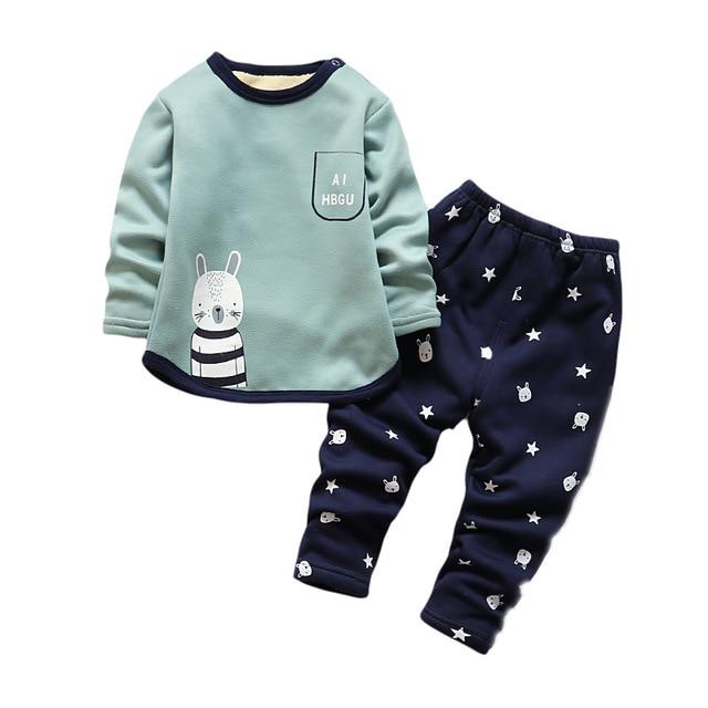 BibiCola winter kids sleepwear clothes sets  boys girls comfortable clothes kids warm thick shirts + pants pajamas clothing