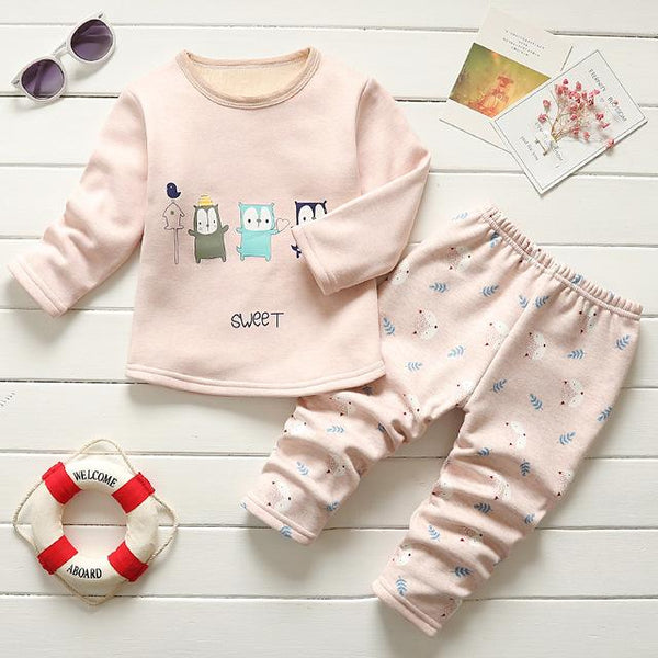 BibiCola winter kids sleepwear clothes sets  boys girls comfortable clothes kids warm thick shirts + pants pajamas clothing