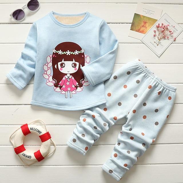 BibiCola winter kids sleepwear clothes sets  boys girls comfortable clothes kids warm thick shirts + pants pajamas clothing