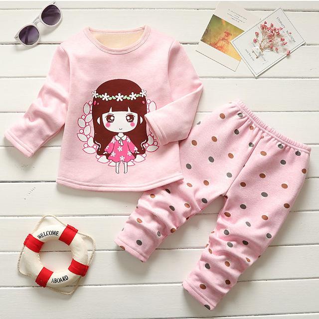 BibiCola winter kids sleepwear clothes sets  boys girls comfortable clothes kids warm thick shirts + pants pajamas clothing