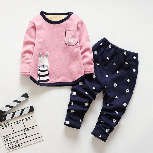 BibiCola winter kids sleepwear clothes sets  boys girls comfortable clothes kids warm thick shirts + pants pajamas clothing