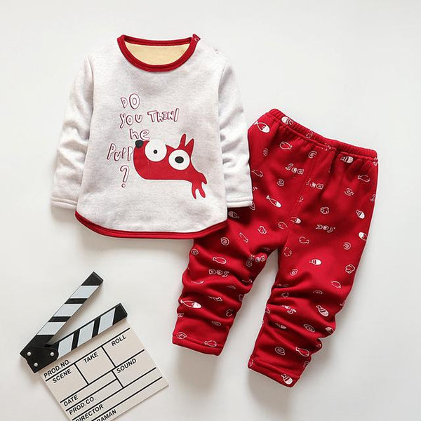 BibiCola winter kids sleepwear clothes sets  boys girls comfortable clothes kids warm thick shirts + pants pajamas clothing