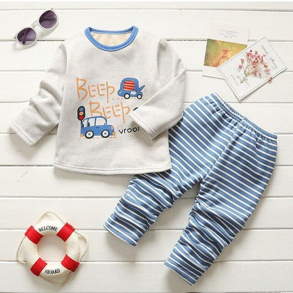 BibiCola winter kids sleepwear clothes sets  boys girls comfortable clothes kids warm thick shirts + pants pajamas clothing