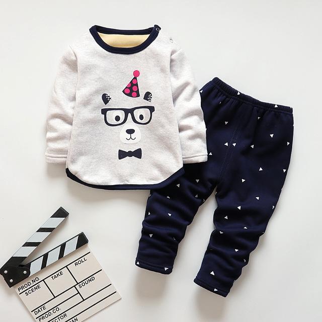 BibiCola winter kids sleepwear clothes sets  boys girls comfortable clothes kids warm thick shirts + pants pajamas clothing
