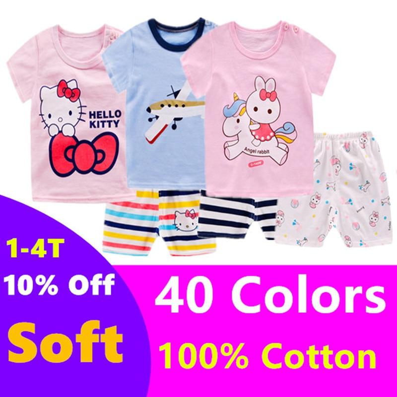 2019 New cotton Kids Boys Girls Clothes Baby Pajamas  Short Sleeved Clothing Set children Cartoon set Children's  home Sleepwear