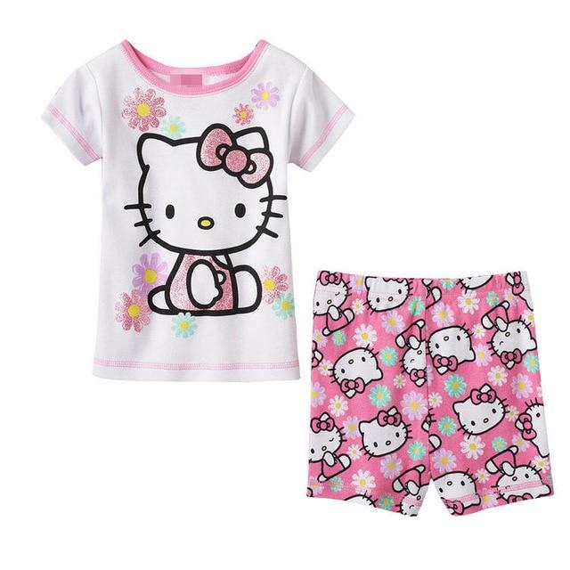 2016 New Arrival Summer Children Cartoon pyjamas Clothing Sets Boys Girls Short Sleeve T-shirt+shorts Suit Baby Kids Pajamas Set
