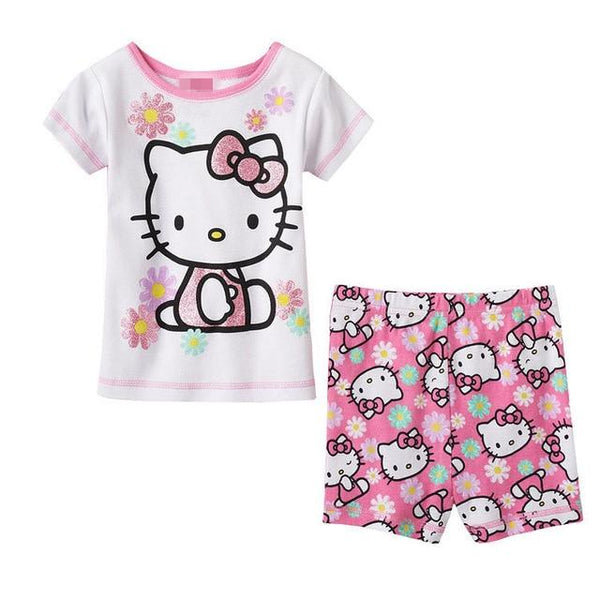 2016 New Arrival Summer Children Cartoon pyjamas Clothing Sets Boys Girls Short Sleeve T-shirt+shorts Suit Baby Kids Pajamas Set