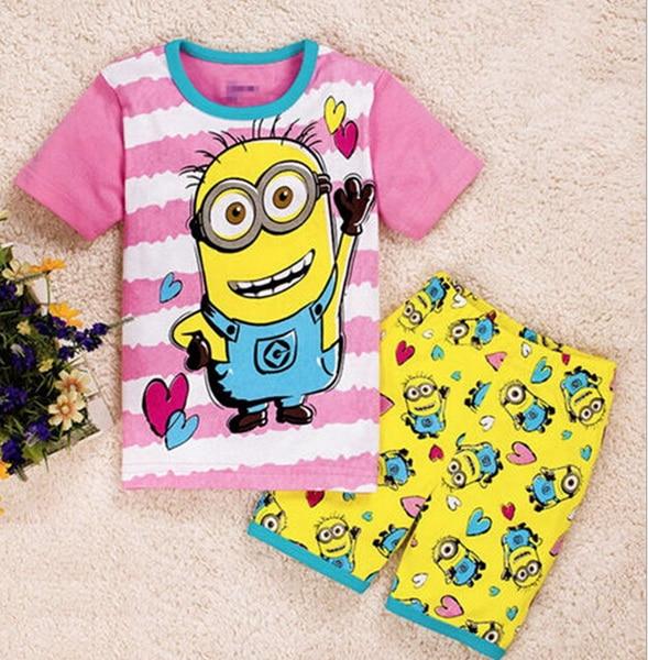 2016 New Arrival Summer Children Cartoon pyjamas Clothing Sets Boys Girls Short Sleeve T-shirt+shorts Suit Baby Kids Pajamas Set