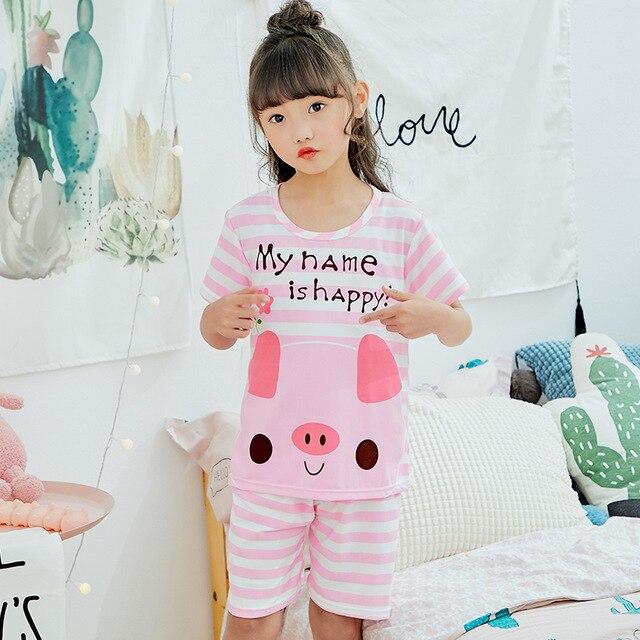 Pajamas children summer short sleeved Sleepwear Girls Lounge wear Kids cute pijamas Homewear Boys soft Pyjama 2019 new style