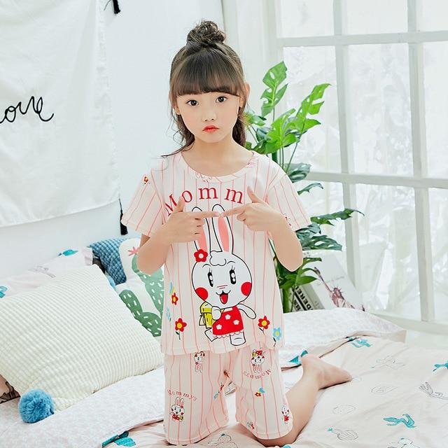 Pajamas children summer short sleeved Sleepwear Girls Lounge wear Kids cute pijamas Homewear Boys soft Pyjama 2019 new style