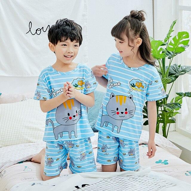 Pajamas children summer short sleeved Sleepwear Girls Lounge wear Kids cute pijamas Homewear Boys soft Pyjama 2019 new style