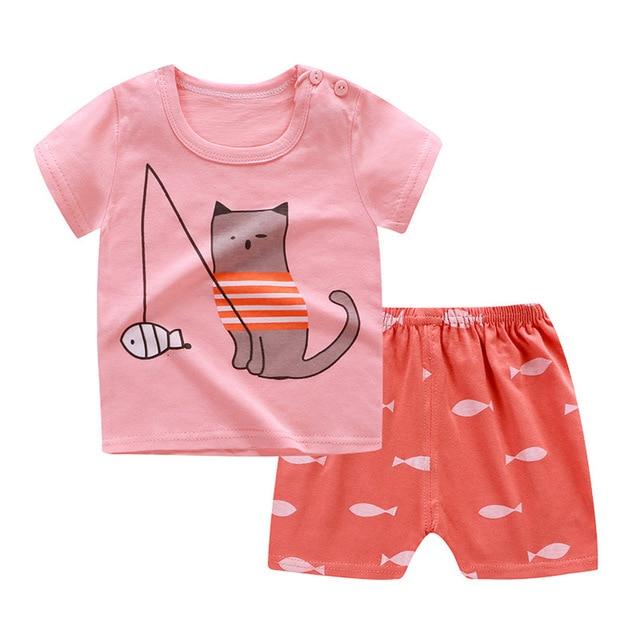 2019 Summer Kids Baby Pajamas Baby Girls Short Sleeved Cartoon Pyjamas Set Children's Cotton Sleepwear Clothing Sets Baby Boys