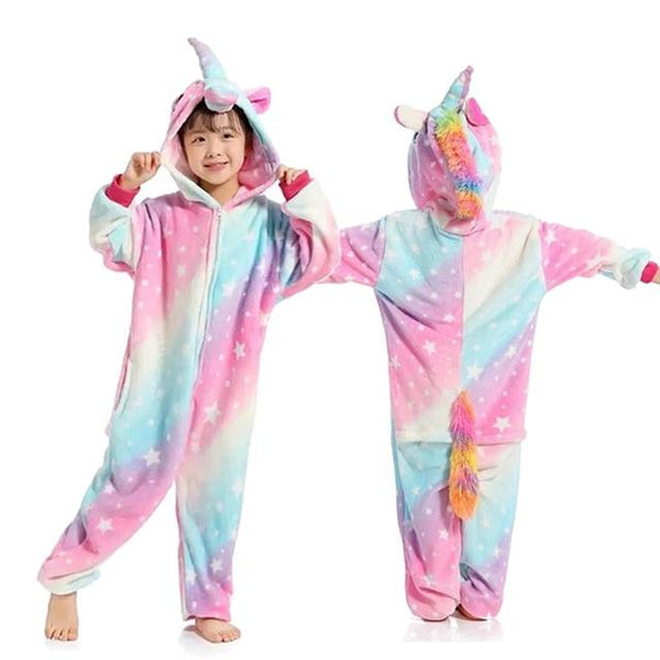 Kigurumi Unicorn Pajamas set Kids Winter Warm Onesies Cosplay Children Pyjamas Boys Girls Flannel Pijamas Set Animal Sleepwear