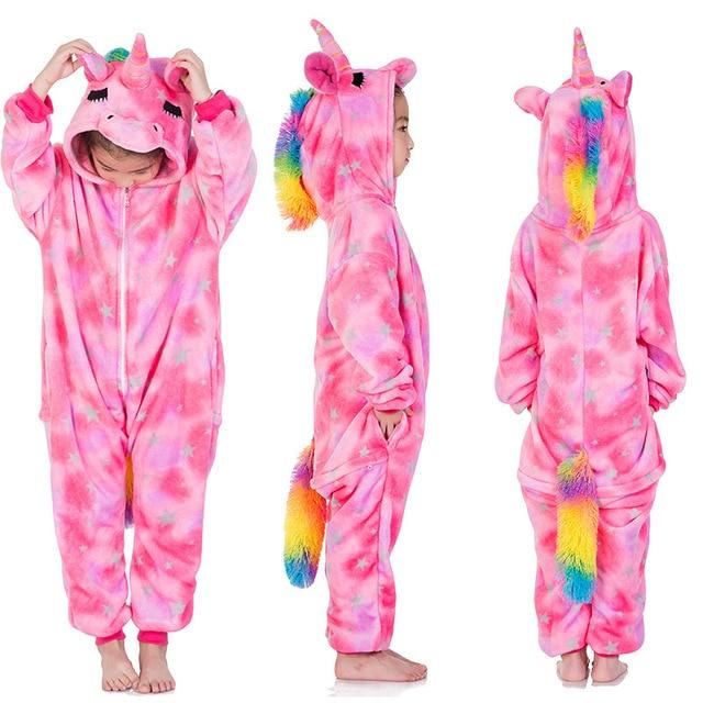 Kigurumi Unicorn Pajamas set Kids Winter Warm Onesies Cosplay Children Pyjamas Boys Girls Flannel Pijamas Set Animal Sleepwear