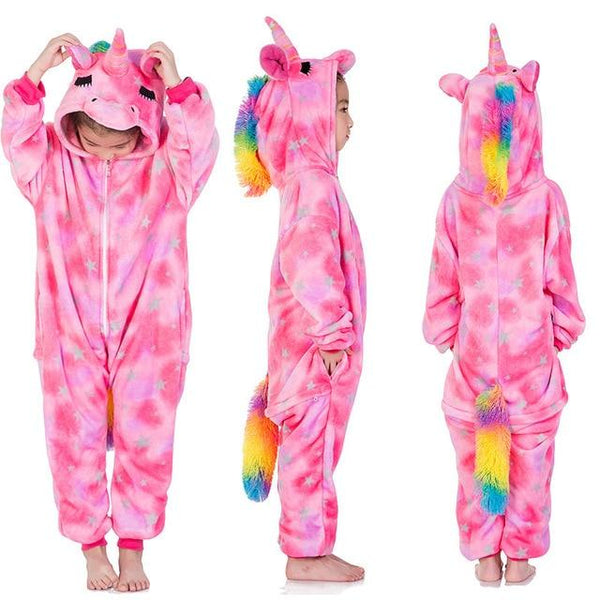 Kigurumi Unicorn Pajamas set Kids Winter Warm Onesies Cosplay Children Pyjamas Boys Girls Flannel Pijamas Set Animal Sleepwear