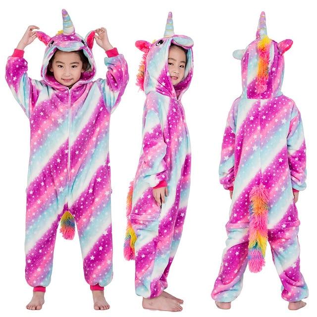 Kigurumi Unicorn Pajamas set Kids Winter Warm Onesies Cosplay Children Pyjamas Boys Girls Flannel Pijamas Set Animal Sleepwear