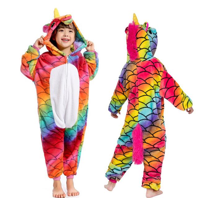 Kigurumi Unicorn Pajamas set Kids Winter Warm Onesies Cosplay Children Pyjamas Boys Girls Flannel Pijamas Set Animal Sleepwear