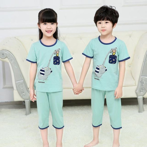 Summer Children's Pajamas Cartoon Pajamas For Girls Boys Short Sleeve T-shirt+Pants Pyjamas Sets Baby Clothes Kids Sleepwear